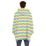 Mardi Gras Wave Pattern Print Hoodie Blanket