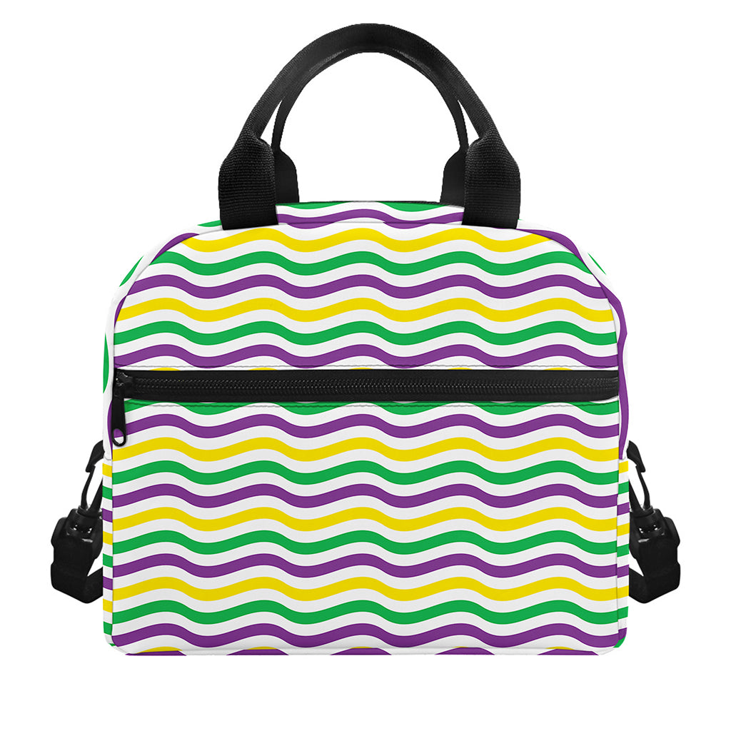 Mardi Gras Wave Pattern Print Insulated Lunch Bag