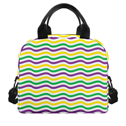 Mardi Gras Wave Pattern Print Insulated Lunch Bag