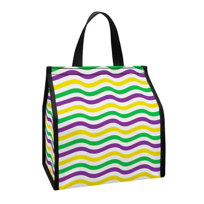 Mardi Gras Wave Pattern Print Insulated Lunch Tote
