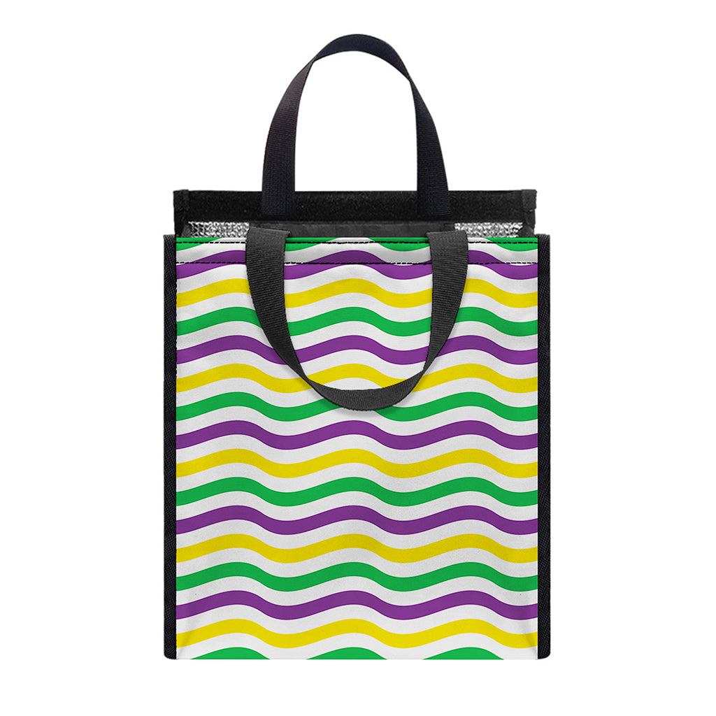 Mardi Gras Wave Pattern Print Insulated Lunch Tote