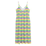 Mardi Gras Wave Pattern Print Jersey Midi Cami Dress