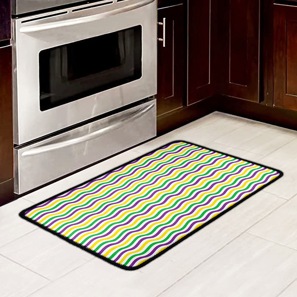 Mardi Gras Wave Pattern Print Kitchen Mat
