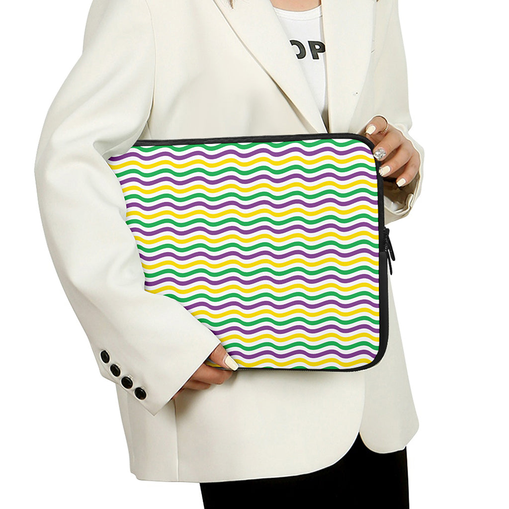 Mardi Gras Wave Pattern Print Laptop Sleeve