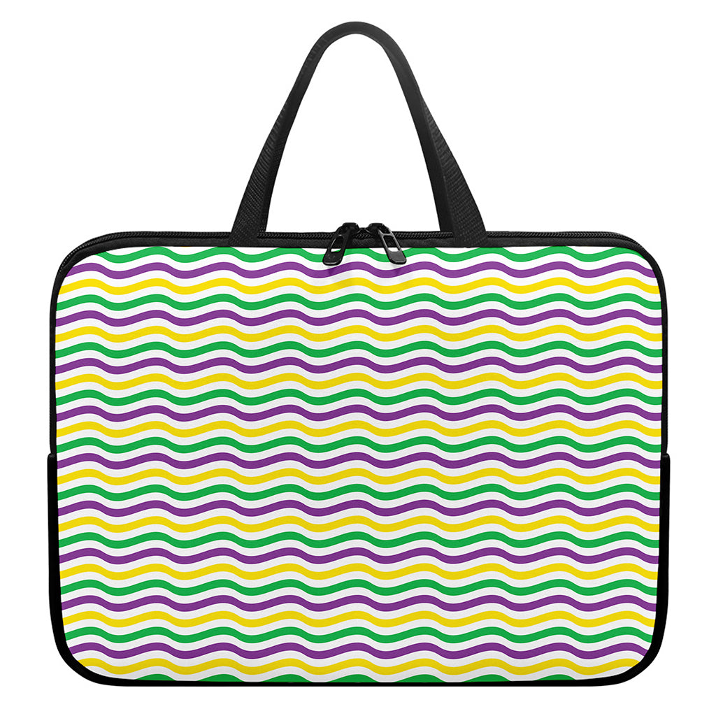 Mardi Gras Wave Pattern Print Laptop Sleeve With Handle