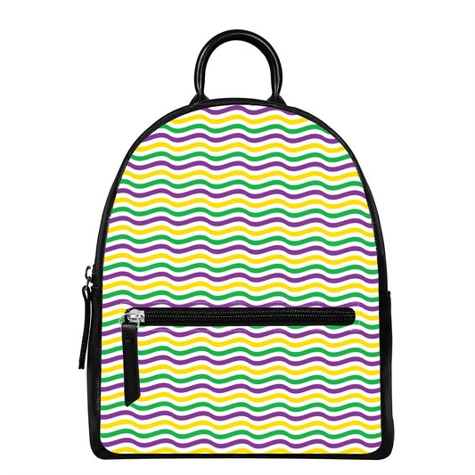 Mardi Gras Wave Pattern Print Leather Backpack