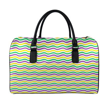 Mardi Gras Wave Pattern Print Leather Duffle Bag