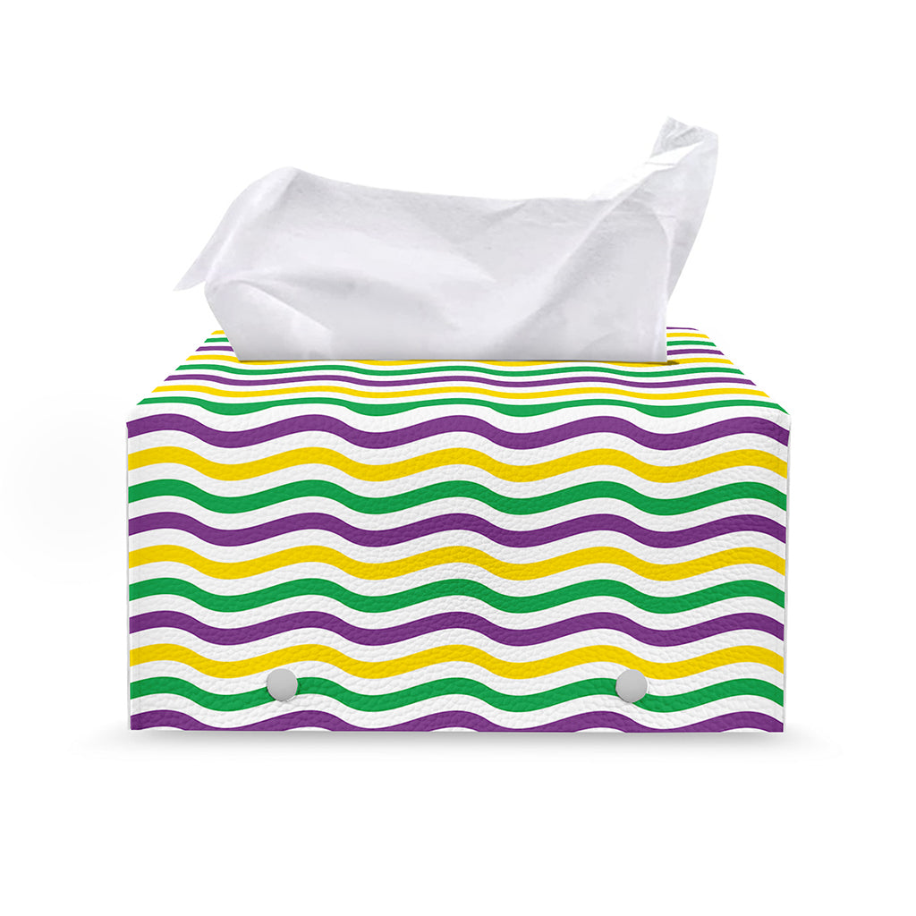 Mardi Gras Wave Pattern Print Leather Tissue Box Cover