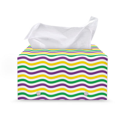 Mardi Gras Wave Pattern Print Leather Tissue Box Cover