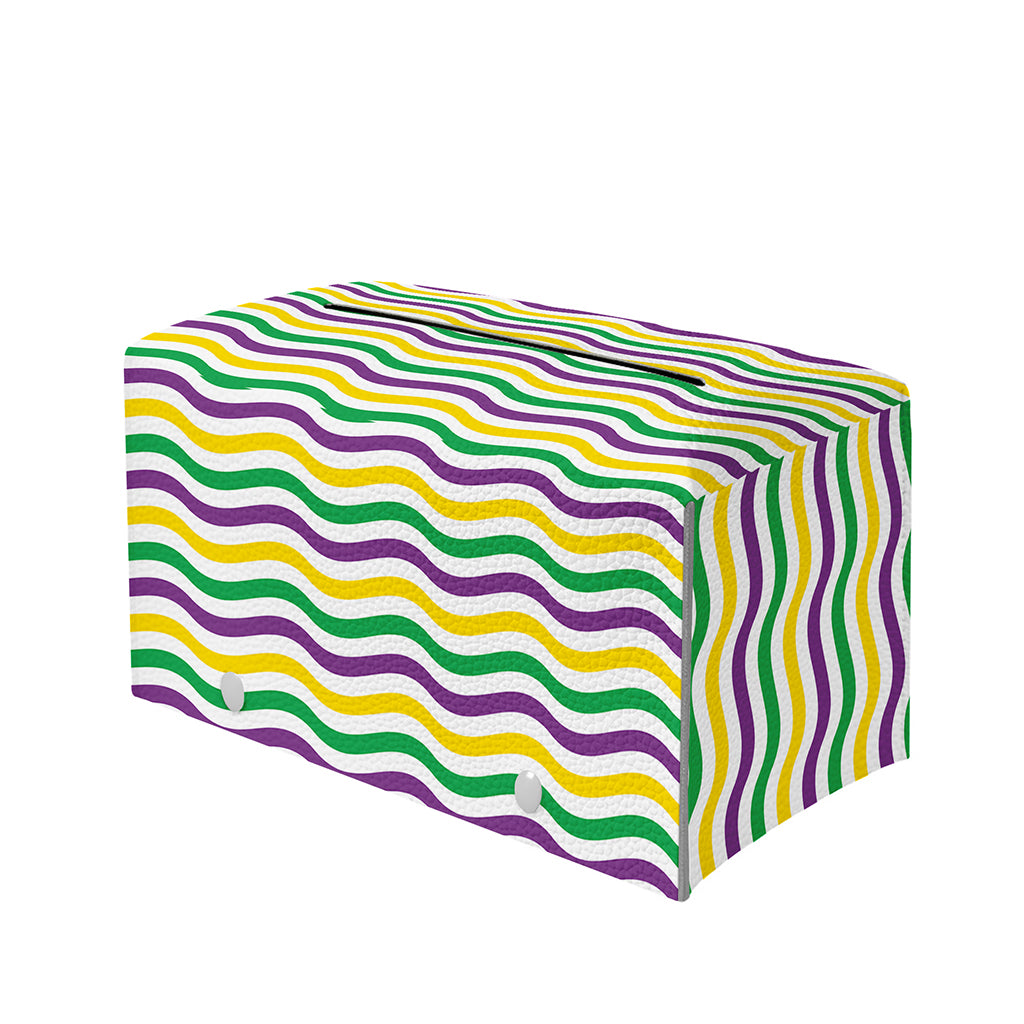 Mardi Gras Wave Pattern Print Leather Tissue Box Cover
