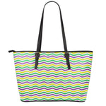 Mardi Gras Wave Pattern Print Leather Tote Bag