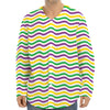 Mardi Gras Wave Pattern Print Long Sleeve Baseball Jersey