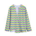 Mardi Gras Wave Pattern Print Long Sleeve Short Coat