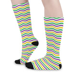Mardi Gras Wave Pattern Print Long Socks
