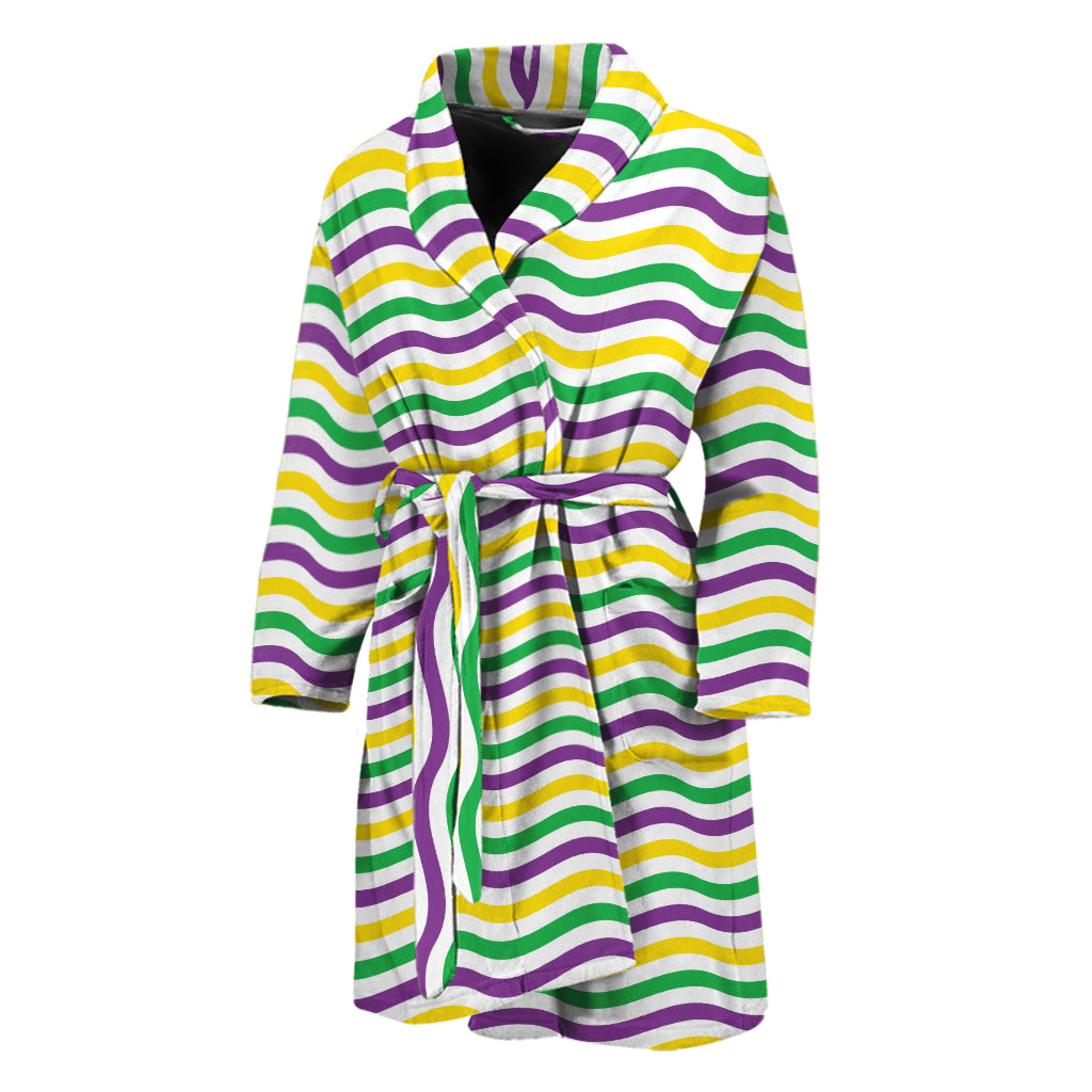 Mardi Gras Wave Pattern Print Men's Bathrobe