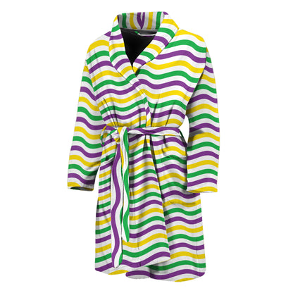 Mardi Gras Wave Pattern Print Men's Bathrobe