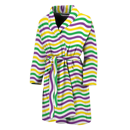 Mardi Gras Wave Pattern Print Men's Bathrobe