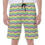 Mardi Gras Wave Pattern Print Men's Beach Shorts