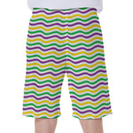 Mardi Gras Wave Pattern Print Men's Beach Shorts