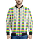 Mardi Gras Wave Pattern Print Men's Bomber Jacket