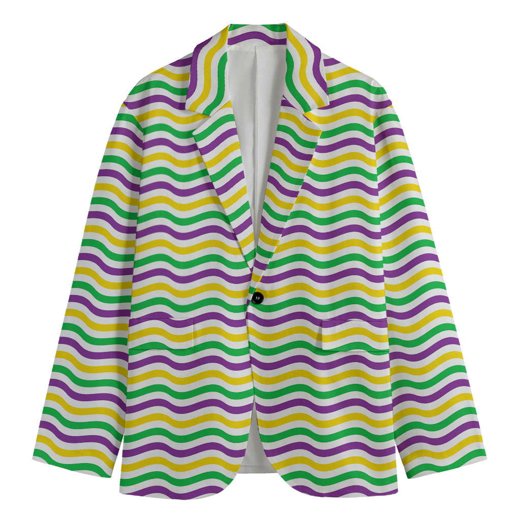 Mardi Gras Wave Pattern Print Men's Cotton Blazer