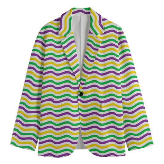 Mardi Gras Wave Pattern Print Men's Cotton Blazer