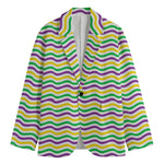 Mardi Gras Wave Pattern Print Men's Cotton Blazer