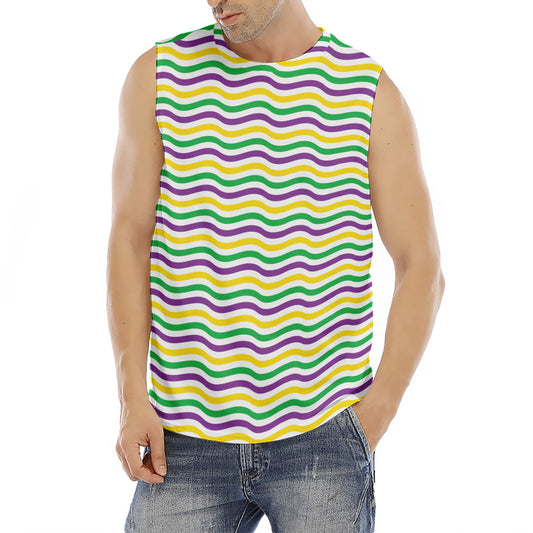 Mardi Gras Wave Pattern Print Men's Fitness Tank Top