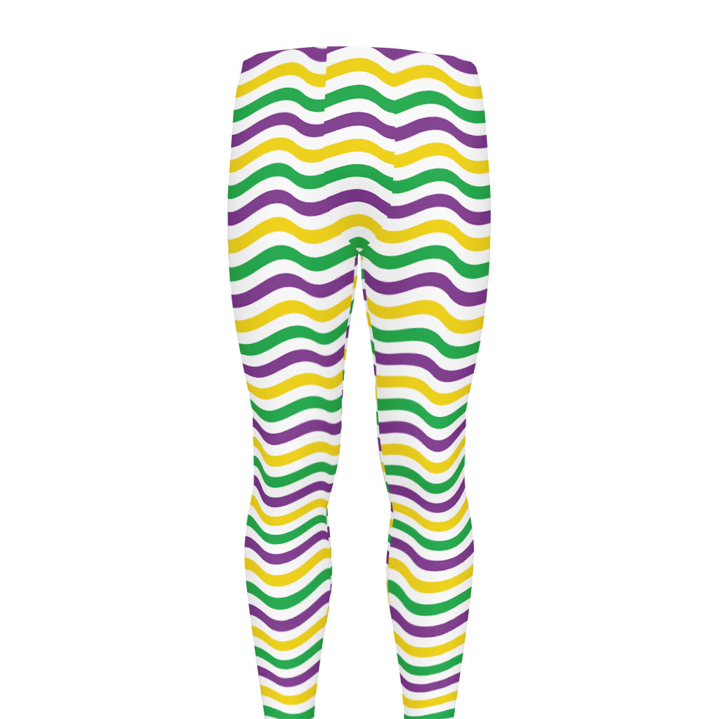 Mardi Gras Wave Pattern Print Men's leggings