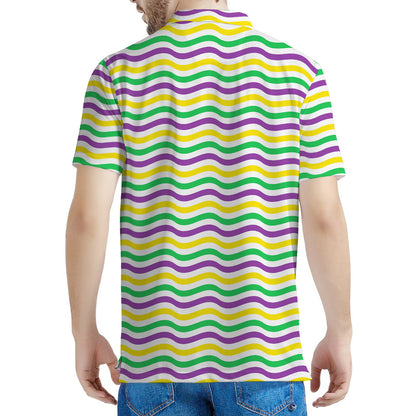 Mardi Gras Wave Pattern Print Men's Polo Shirt