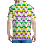 Mardi Gras Wave Pattern Print Men's Polo Shirt