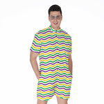Mardi Gras Wave Pattern Print Men's Rompers
