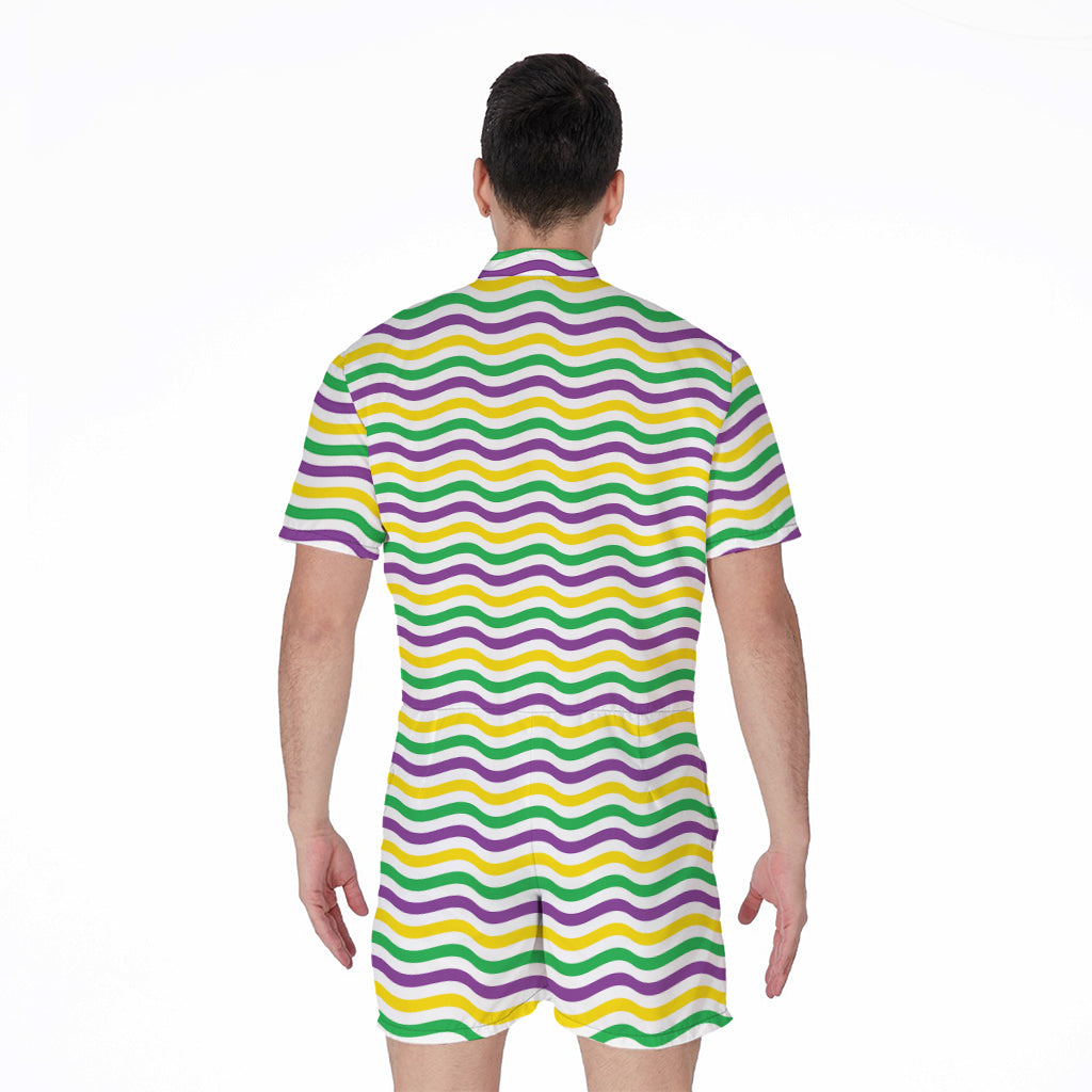 Mardi Gras Wave Pattern Print Men's Rompers