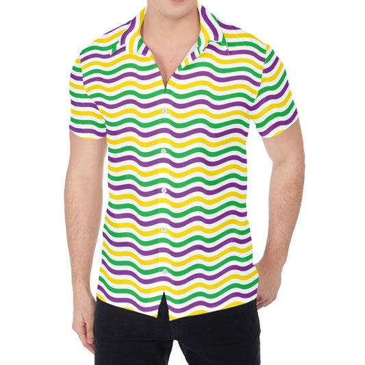 Mardi Gras Wave Pattern Print Men's Shirt