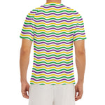 Mardi Gras Wave Pattern Print Men's Short Sleeve Rash Guard