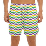 Mardi Gras Wave Pattern Print Men's Split Running Shorts