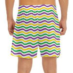 Mardi Gras Wave Pattern Print Men's Split Running Shorts