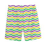 Mardi Gras Wave Pattern Print Men's Sports Shorts