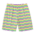 Mardi Gras Wave Pattern Print Men's Swim Trunks