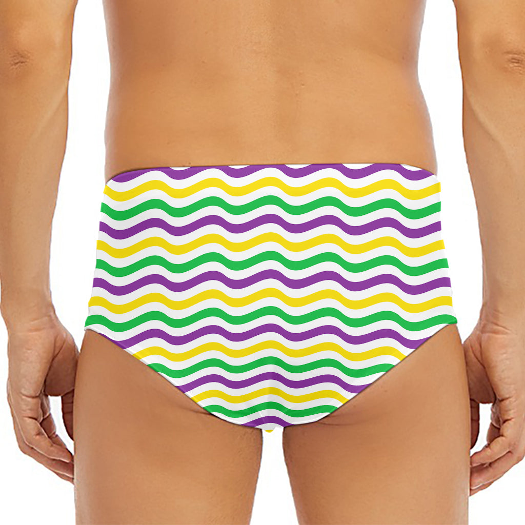Mardi Gras Wave Pattern Print Men's Triangle Swim Briefs