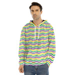 Mardi Gras Wave Pattern Print Men's Velvet Pullover Hoodie