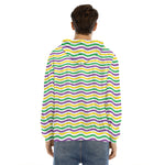 Mardi Gras Wave Pattern Print Men's Velvet Pullover Hoodie