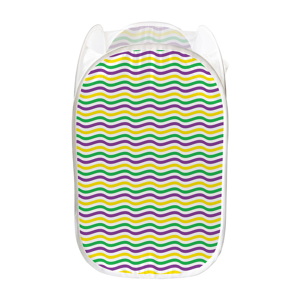 Mardi Gras Wave Pattern Print Mesh Laundry Hamper