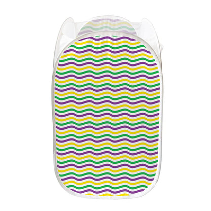 Mardi Gras Wave Pattern Print Mesh Laundry Hamper