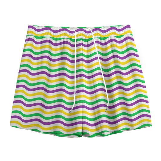 Mardi Gras Wave Pattern Print Mesh Shorts