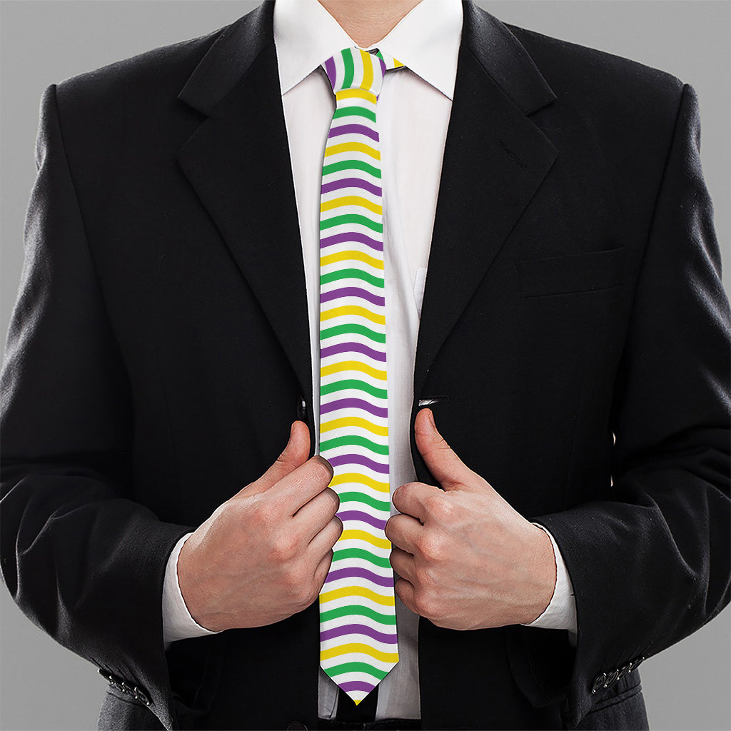 Mardi Gras Wave Pattern Print Necktie