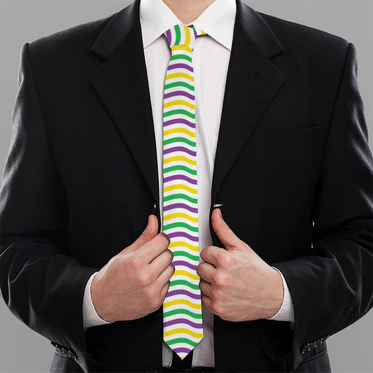 Mardi Gras Wave Pattern Print Necktie