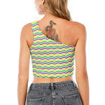 Mardi Gras Wave Pattern Print One Shoulder Crop Top