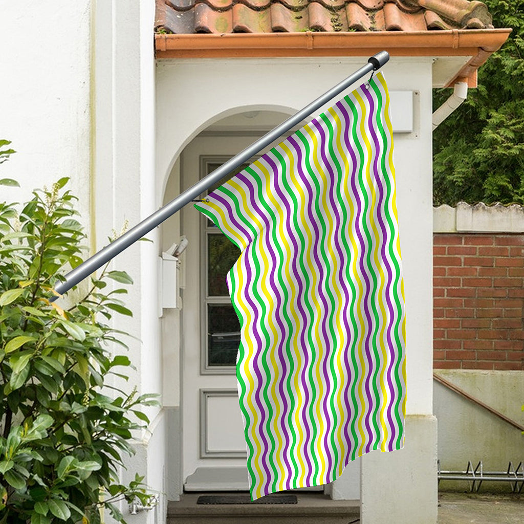 Mardi Gras Wave Pattern Print Polyester Flag