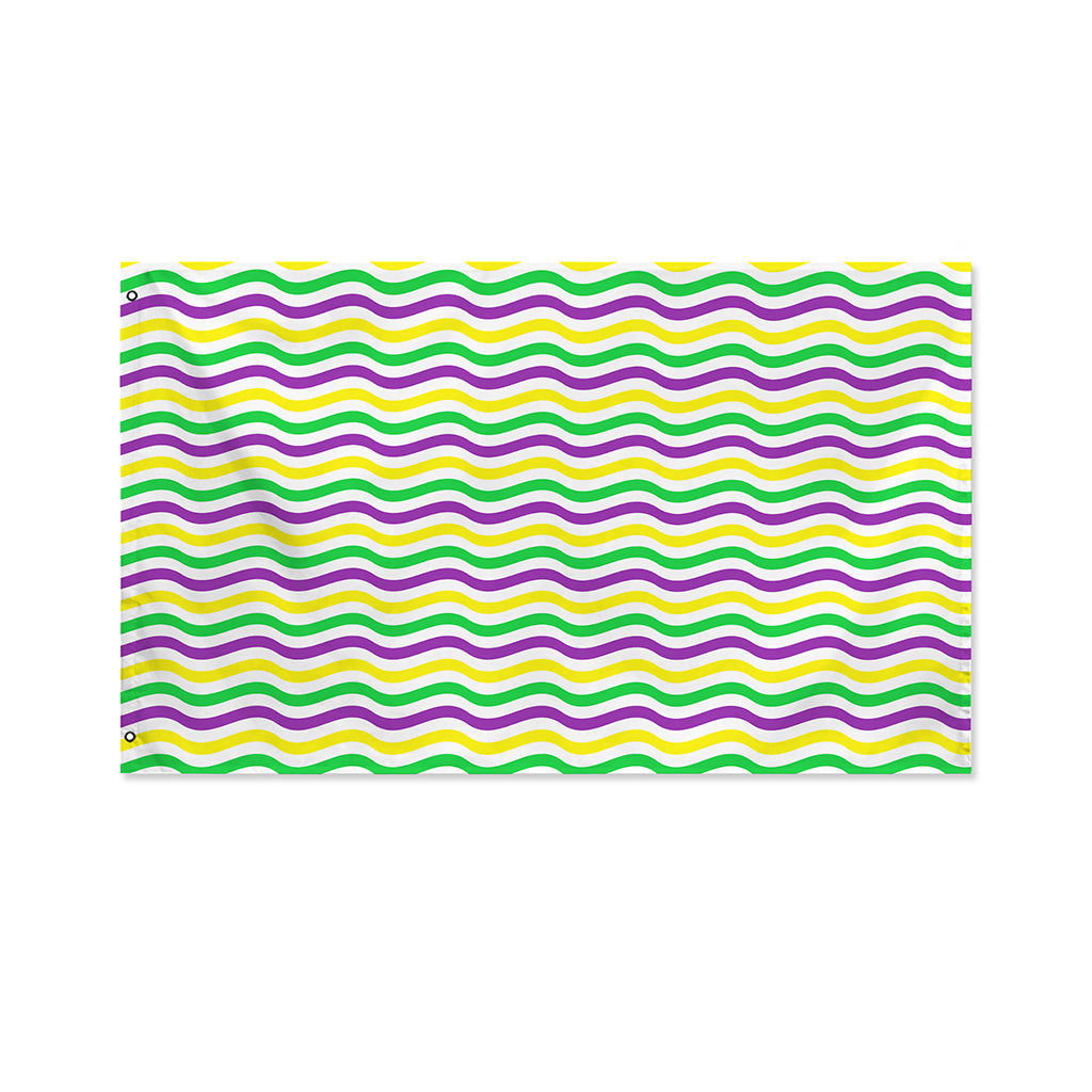 Mardi Gras Wave Pattern Print Polyester Flag
